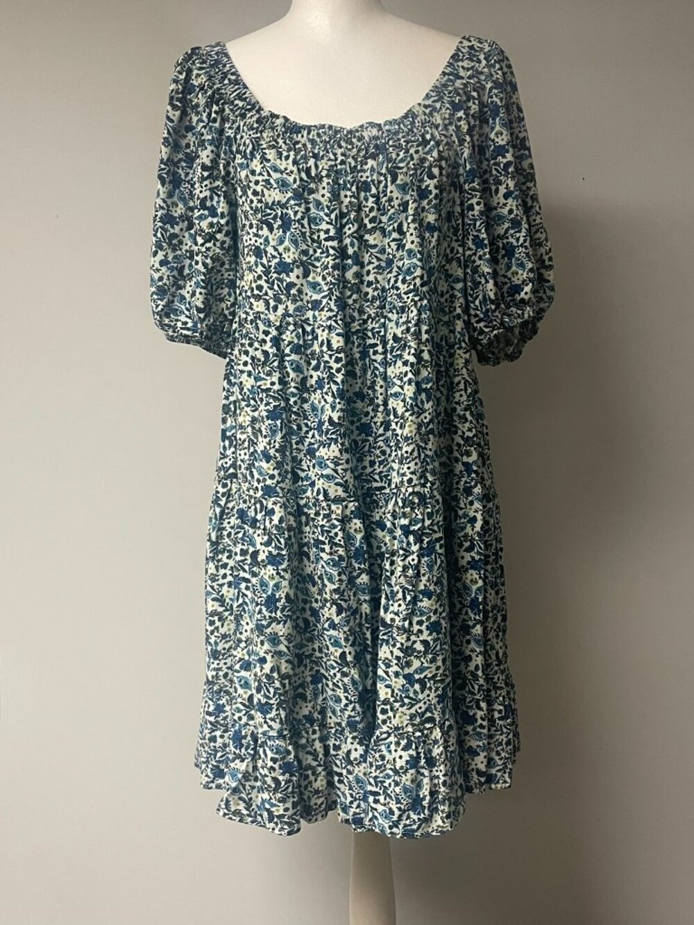 Wild Fable XL Floral Peasant Mini Dress Ruffled Hem Short Puff Sleeves Tiered